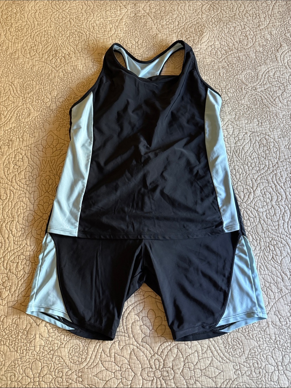 Women’s Black and Light Blue Athletic Tank Top & Short Set